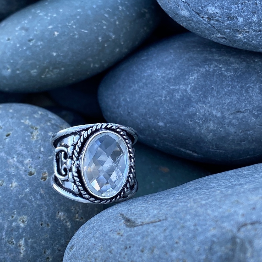 Sundance Quartz RING STERLING SILVER stone birthstone clear gemstone crystal 6.5